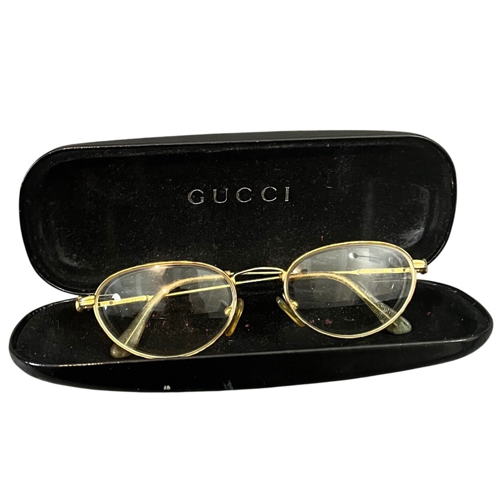 Gucci Eyeglasses Unisex OS Gold Oval Frame Vintage Designer Glasses
